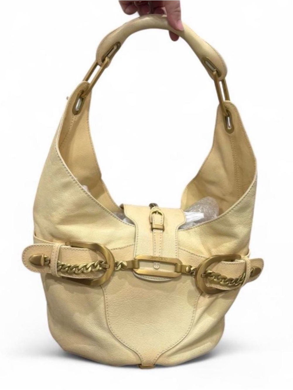 Jimmy Choo Talia Leather Hobo cream leather bucket bag